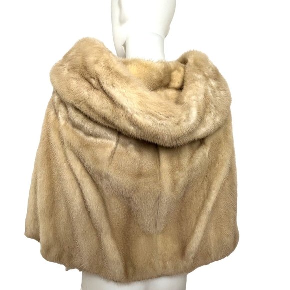 Women’s Mink Cape Vtg 1980s Blond S Shawl Collar Hook Closure Elbow Slits - Picture 4 of 17